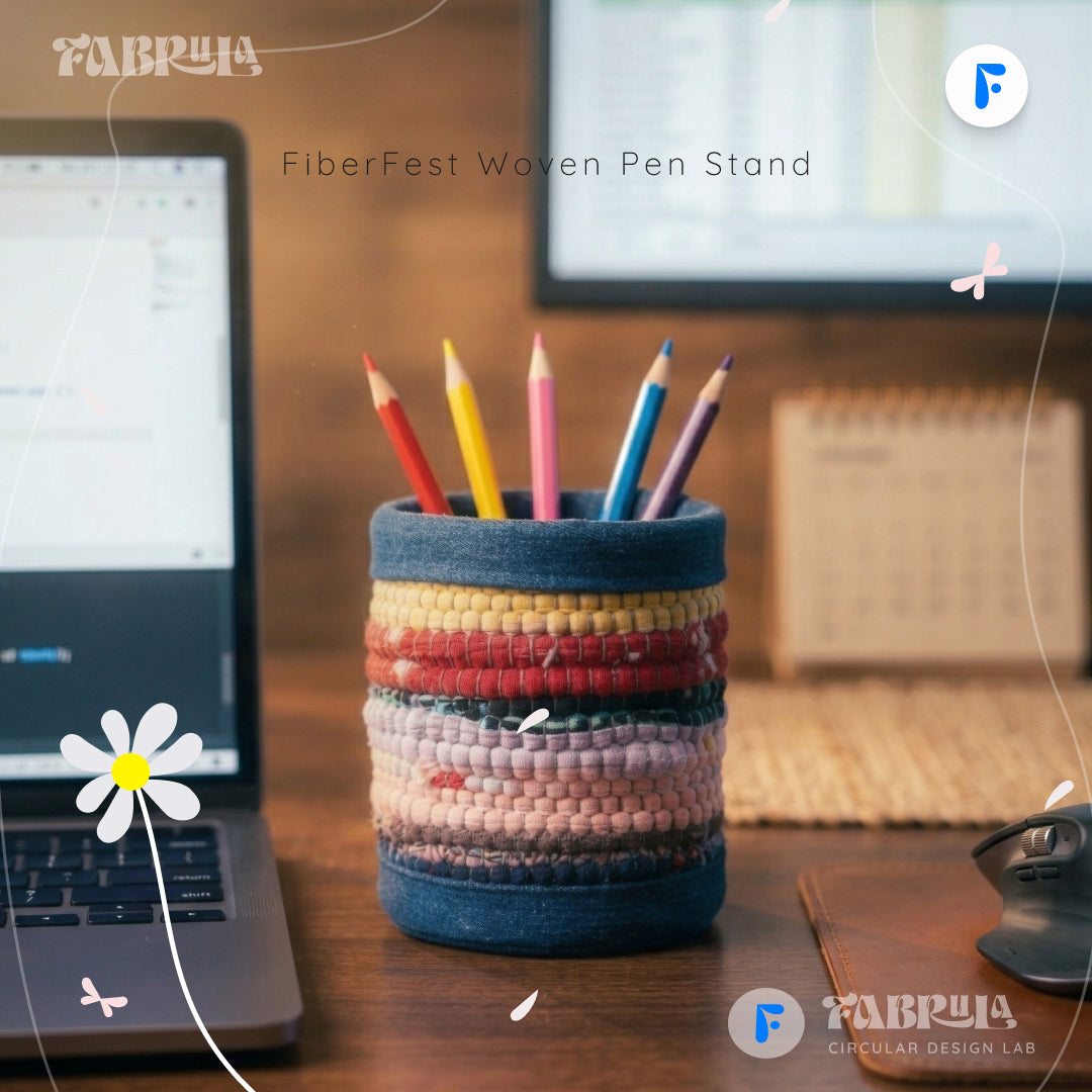 FiberFest Woven Pen Stand – Upcycled Banian Fabric