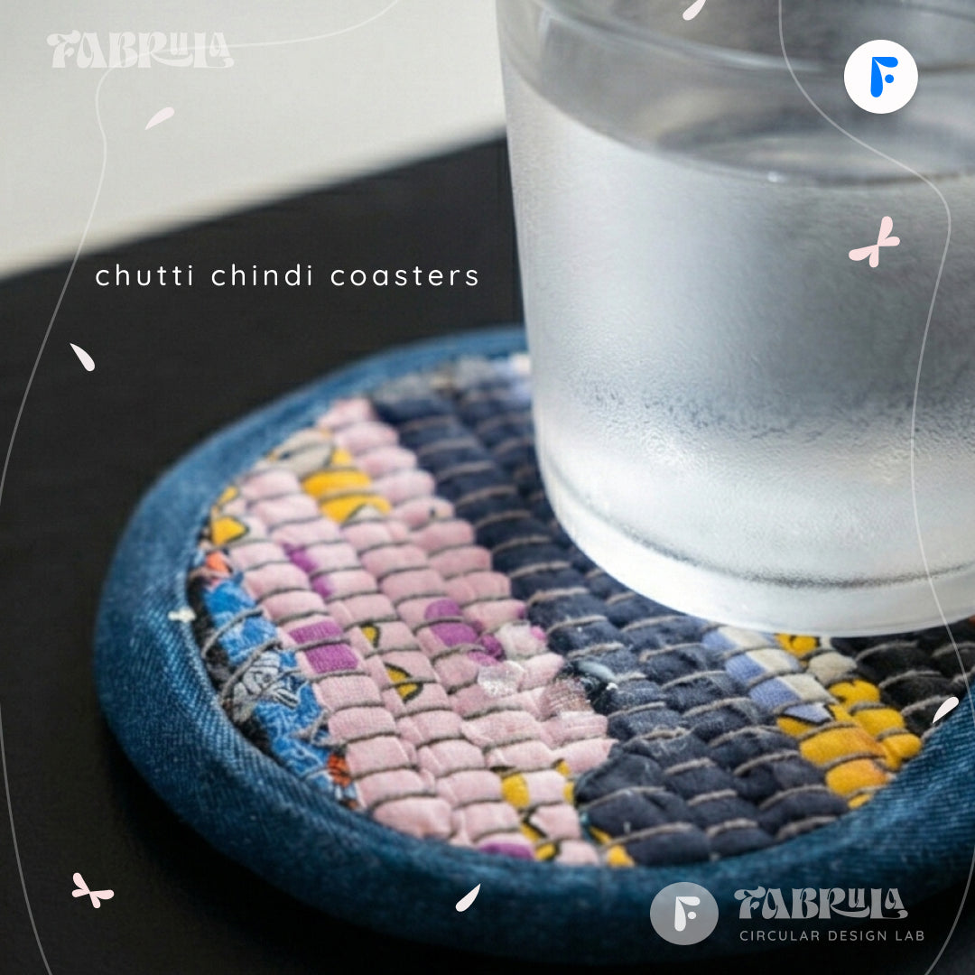 Chutti Chindi Coasters — Handwoven Textile Waste + Upcycled Denim | Artisan Coasters | Eco Home Decor | Made in India